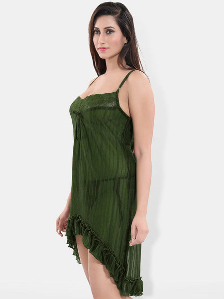 Be You Shoulder Straps Sleeveless Net High-Low Baby Doll With Brief