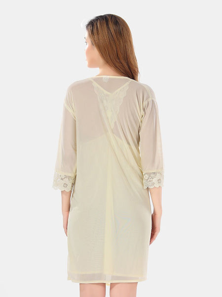 Be You Net Above Knee Length Nightdress With Robe