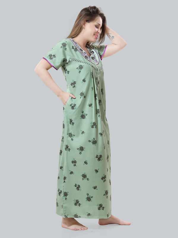 Be You Green Embroidered Maxi Nightdress