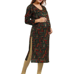Be You Abstract Printed Round Neck Maternity Kurta