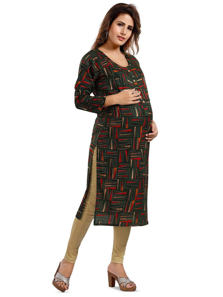 Be You Abstract Printed Round Neck Maternity Kurta
