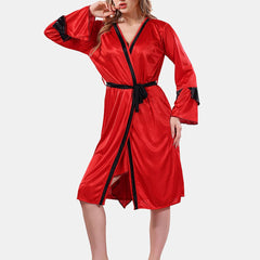 Be You Solid Lace Details Satin Nighty with Robe