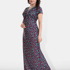 Be You Printed Satin V-Neck Maternity Maxi Nightdress
