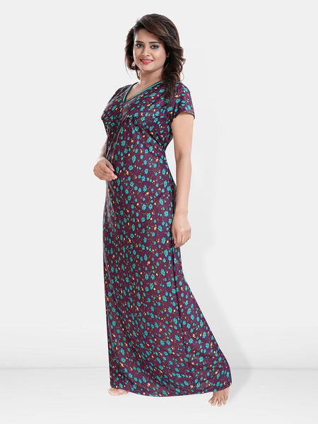 Be You Printed Satin V-Neck Maternity Maxi Nightdress