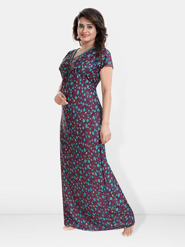 Be You Printed Satin V-Neck Maternity Maxi Nightdress