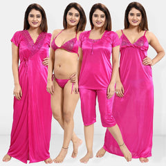 Be You 6 Pieces Satin Maxi Nightdress