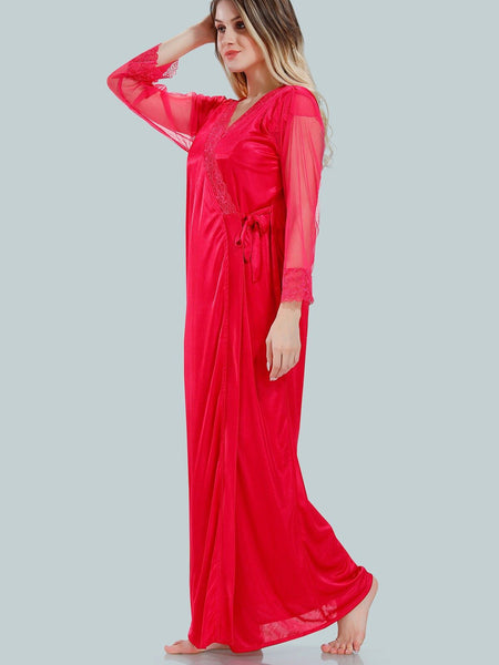 Be You Square Neck Lace Up Details Satin Maxi Nightdress With Robe