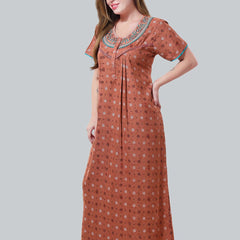 Be You Peach-Coloured Embroidered Maxi Nightdress