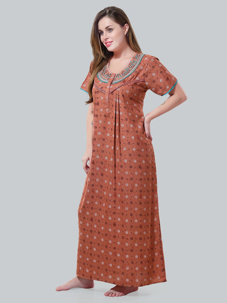 Be You Peach-Coloured Embroidered Maxi Nightdress