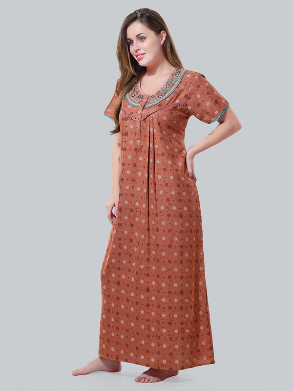 Be You Peach-Coloured Embroidered Maxi Nightdress