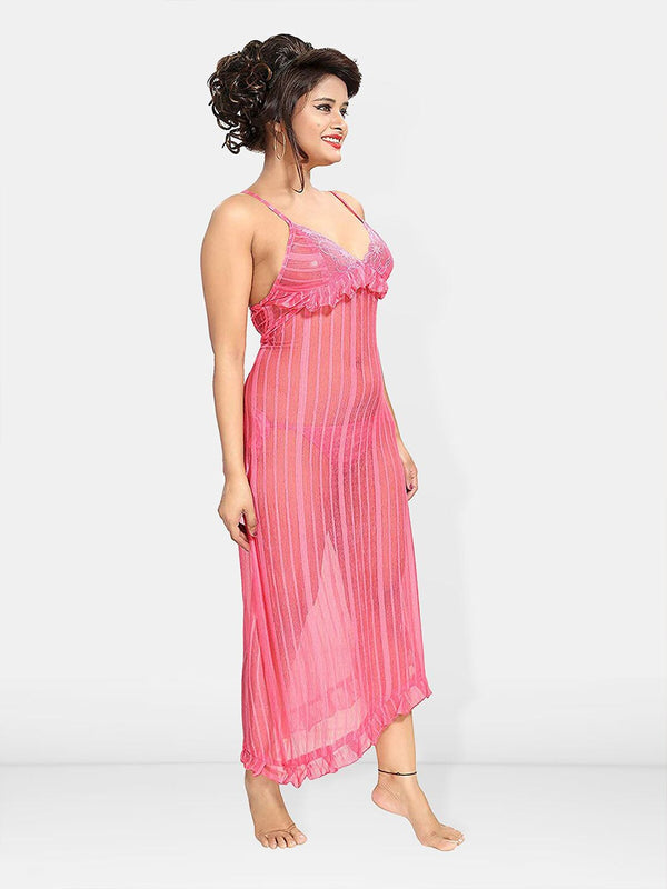 Be You Self Design Shoulder Straps Net Baby Doll With Brief