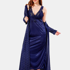 Be You V Neck Lace Satin Maxi Nightdress With Robe