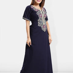 Be You Ethnic Motifs Embroidered Maxi Nightdress