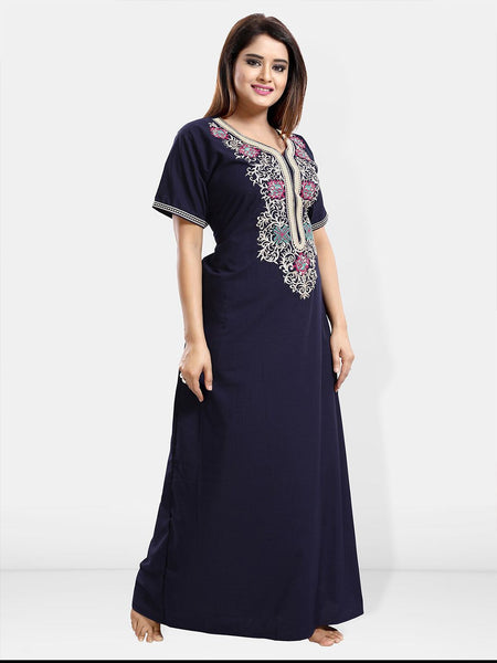 Be You Ethnic Motifs Embroidered Maxi Nightdress