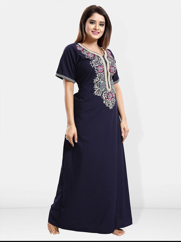 Be You Ethnic Motifs Embroidered Maxi Nightdress