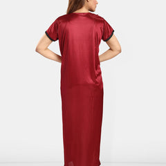 Be You Self Design Square Neck Satin Maxi Nightdress