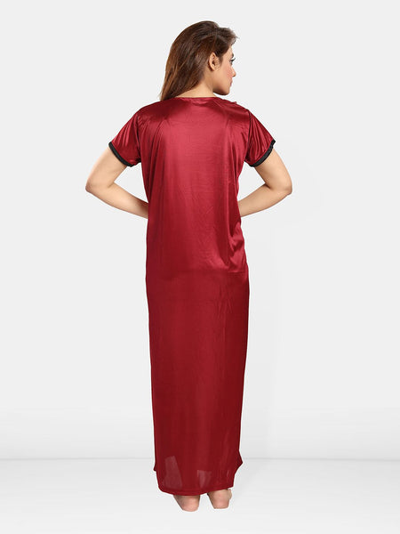 Be You Self Design Square Neck Satin Maxi Nightdress