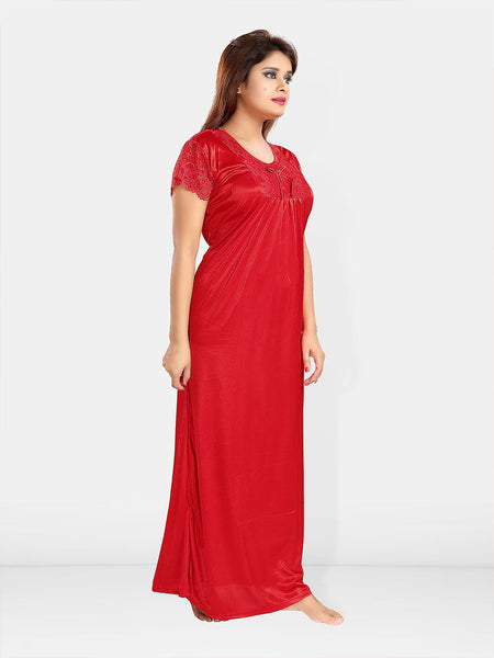 Be You Self Design Satin Maxi Nightdress