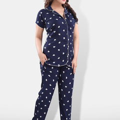 Be You Women Navy Graphic Printed Night suit
