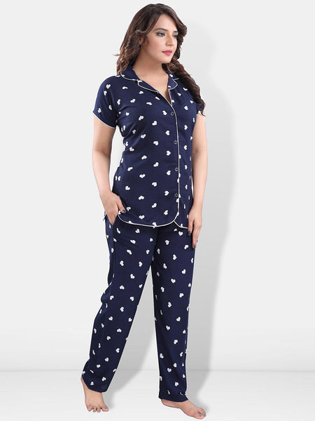 Be You Women Navy Graphic Printed Night suit