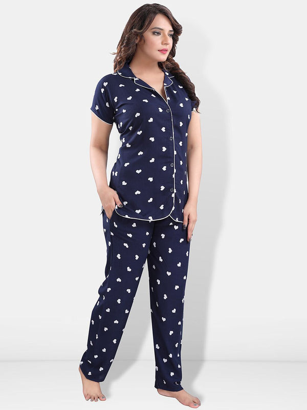 Be You Women Navy Graphic Printed Night suit