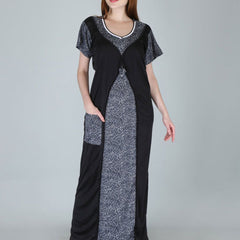 Be You Women Printed Satin Maxi Nightdress