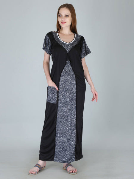 Be You Women Printed Satin Maxi Nightdress