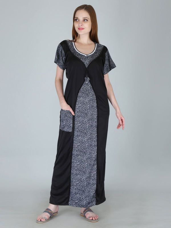 Be You Women Printed Satin Maxi Nightdress