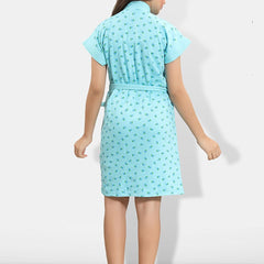 Be You Blue Conversational Cotton Drawstring Knee Length Bath Robe