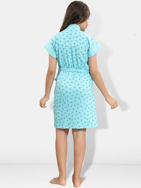 Be You Blue Conversational Cotton Drawstring Knee Length Bath Robe