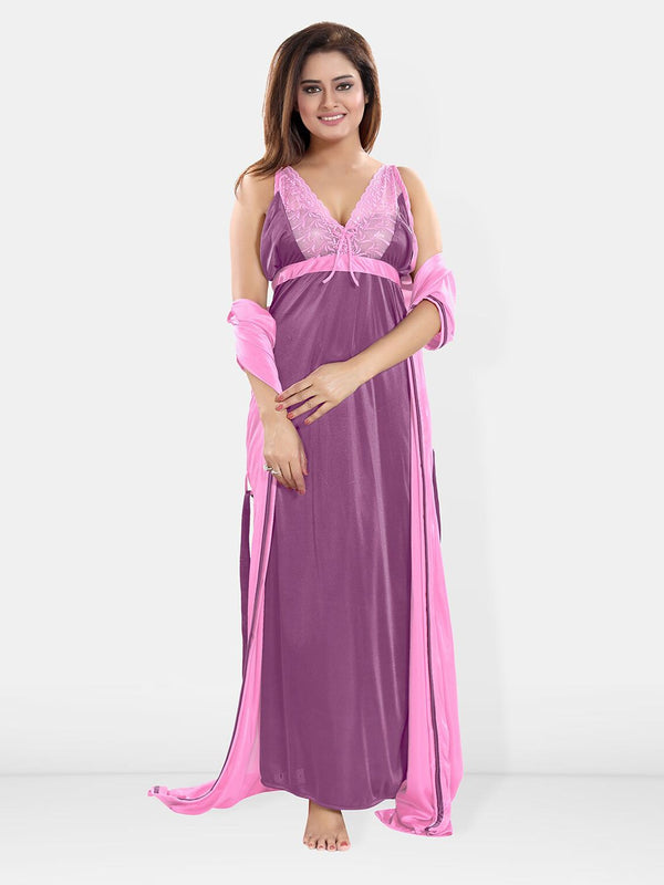 Be You V-Neck Maxi Satin Nightdress With Robe