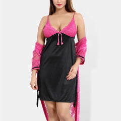 Be You Floral Lace Shoulder Straps Satin Nightdress With Robe