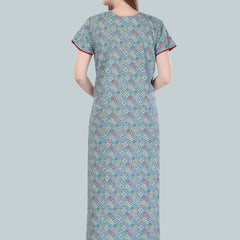 Be You Women Blue Printed Maxi Nightdress
