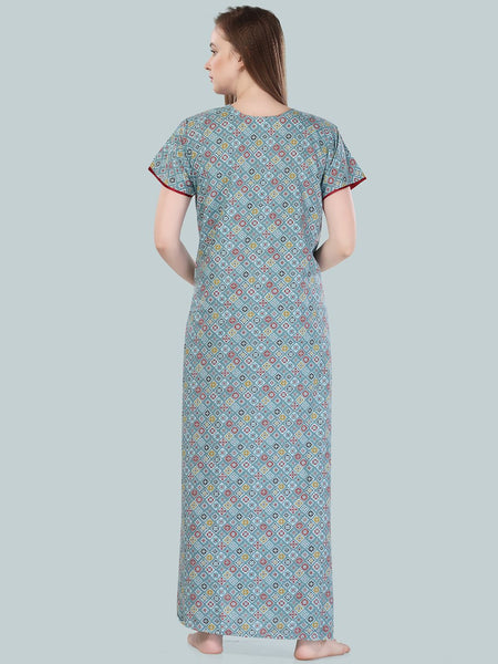 Be You Women Blue Printed Maxi Nightdress
