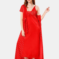 Be You V Neck Lace Satin Maxi Nightdress With Robe