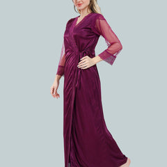 Be You Square Neck Lace Up Details Satin Maxi Nightdress With Robe