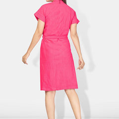 Be You Pink Solid Cotton Drawstring Knee Length Bath Robe-L/XL