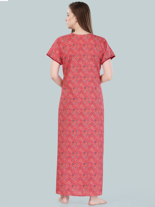 Be You Women Peach-Coloured Printed Maxi Nightdress