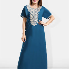 Be You Ethnic Motifs Embroidered Maxi Nightdress
