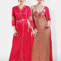 Be You Self Designed Shoulder Straps Satin Maxi Nightdress With Robe