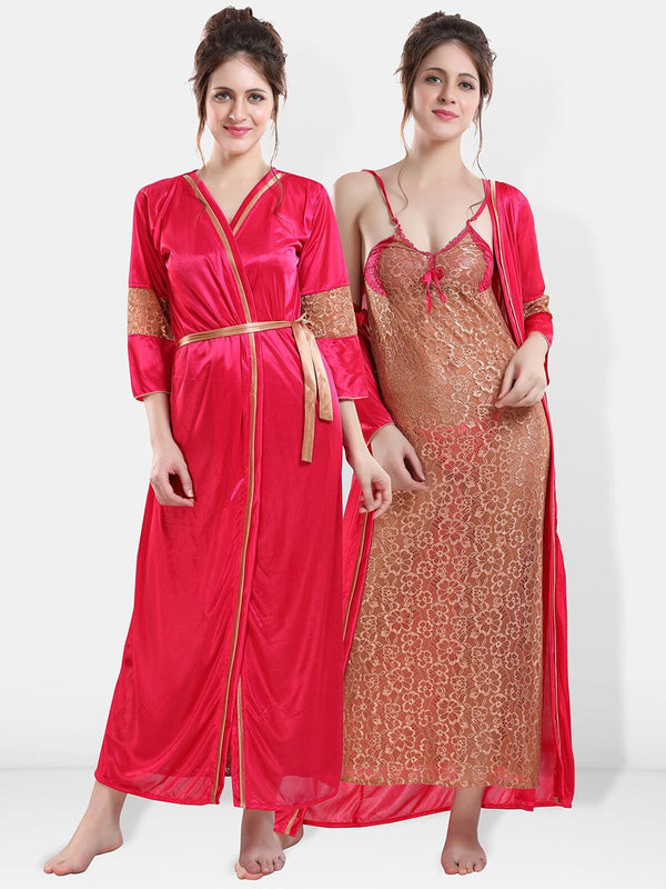 Be You Self Designed Shoulder Straps Satin Maxi Nightdress With Robe