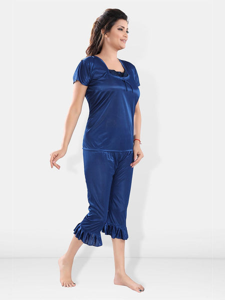 Be You Square Neck Satin Night Suit With Robe