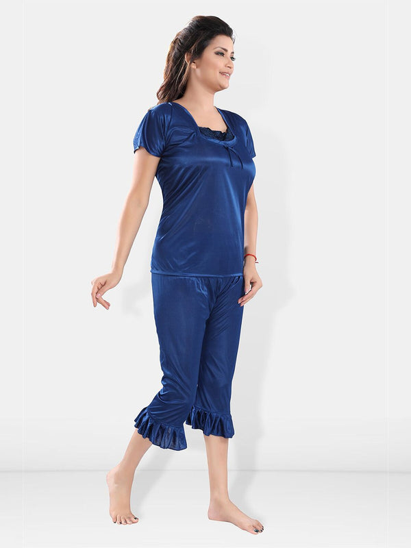 Be You Square Neck Satin Night Suit With Robe