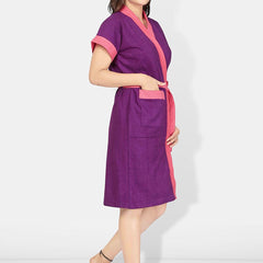 Be You Violet Solid Cotton Drawstring Knee Length Bath Robe