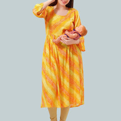 Be You Women Leheriya Printed Bell Sleeves Maternity Kurta