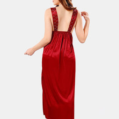 Be You V Neck Lace Satin Maxi Nightdress With Robe
