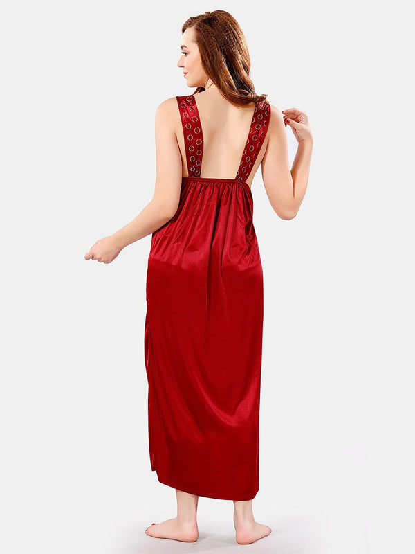 Be You V Neck Lace Satin Maxi Nightdress With Robe