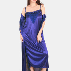 Be You Floral Lace Shoulder Straps Satin Maxi Nightdress With Robe