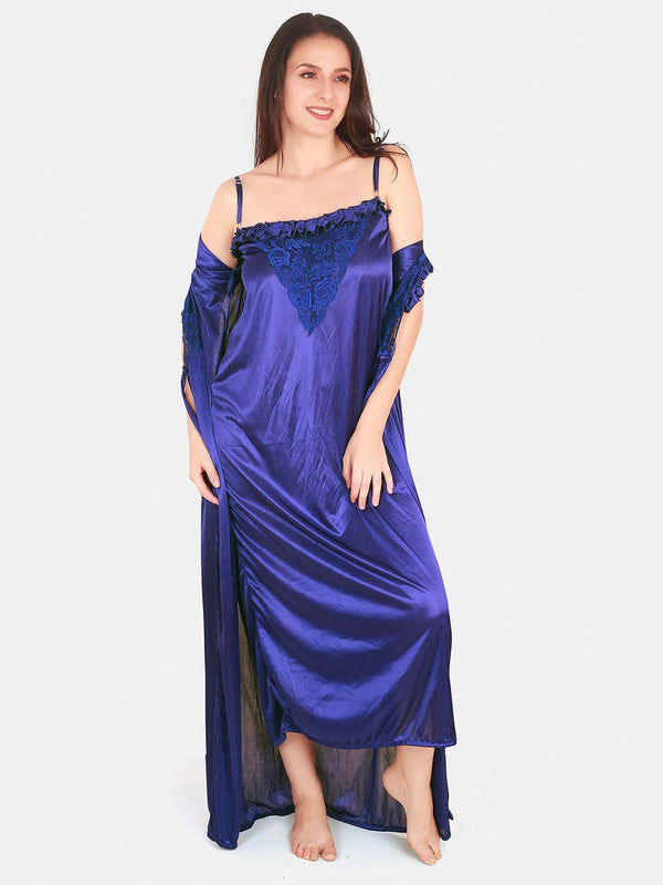 Be You Floral Lace Shoulder Straps Satin Maxi Nightdress With Robe