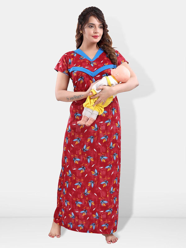 Be You Floral Printed Satin Feeding & Maternity Nightdress
